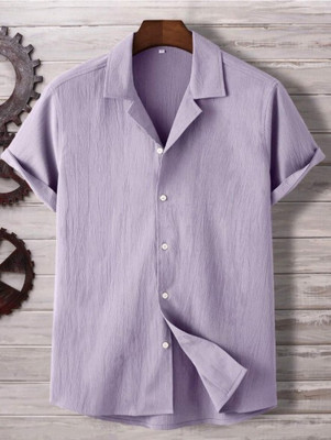 QLUFOVI Men Self Design Casual Black Shirt