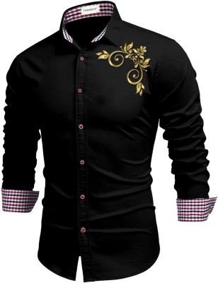 DEEMOON Men Printed Casual Black Shirt