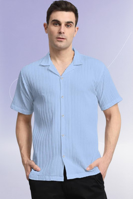 Dharamraj Fashion Men Self Design Casual Light Blue Shirt