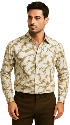 monisha Men Printed Casual Brown, White Shirt