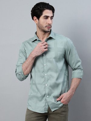 CANTABIL Men Checkered Casual Green Shirt