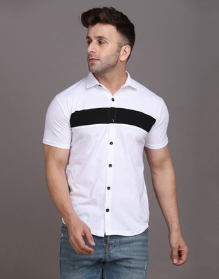 Blisstone Men Self Design Casual White, Black Shirt