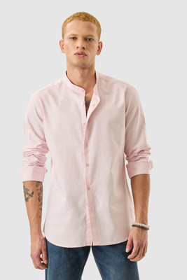Snitch Men Solid Casual Pink Shirt