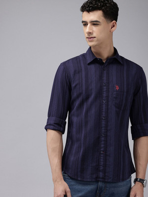 U.S. POLO ASSN. Men Striped Casual Dark Blue Shirt