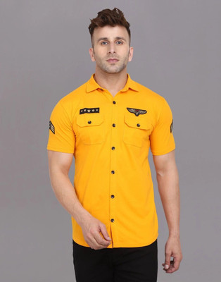 Lawful Casual Men Solid Casual Yellow Shirt