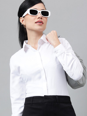 English Navy Women Solid Formal White Shirt