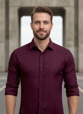 KRM Men Embroidered Casual Purple Shirt