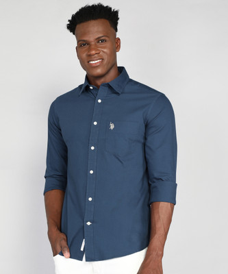 U.S. POLO ASSN. Men Solid Casual Dark Blue Shirt