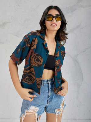 Dressberry Women Printed Casual Blue Shirt