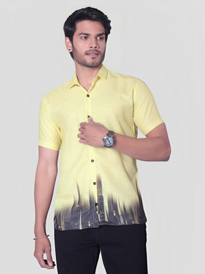LAXBON Men Dyed/Ombre Casual Yellow Shirt