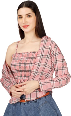 KIRMANI Girls Self Design Casual Pink Shirt