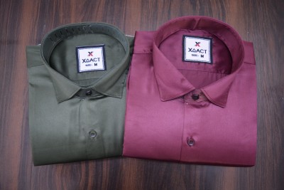 NIRMALA INFRATECH Men Solid Casual Dark Green, Purple Shirt(Pack of 2)