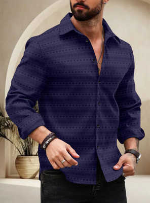 SPOQUE Men Printed Casual Dark Blue Shirt