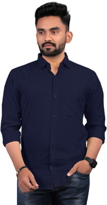 SilverBuck Men Solid Casual Dark Blue Shirt