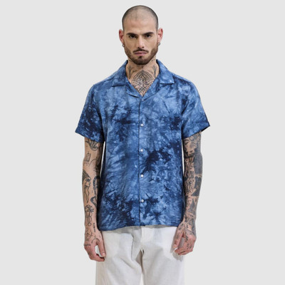 Snitch Men Self Design Casual Blue Shirt