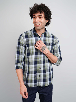 Tim Paris Men Checkered Casual Beige Shirt