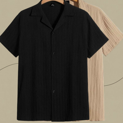 Jenil Fashion Men Self Design Casual Black, Cream Shirt