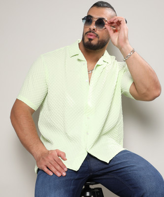 Instafab Plus Men Striped Casual Green Shirt