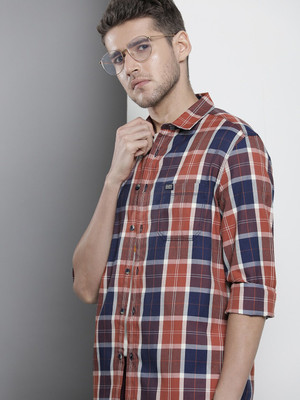 The Indian Garage Co. Men Checkered Casual Dark Blue Shirt