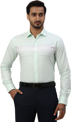 PARK AVENUE Men Striped Formal Light Green Shirt