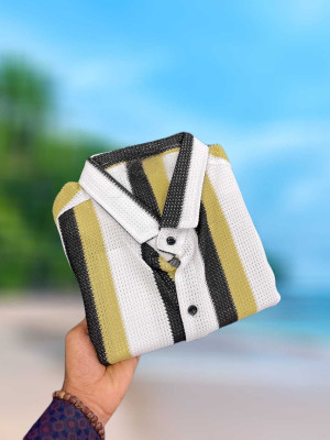 ElanWear Men Striped Casual Yellow, Black, White Shirt