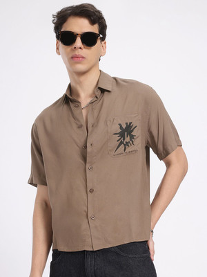 Glitchez Men Printed Casual Brown Shirt
