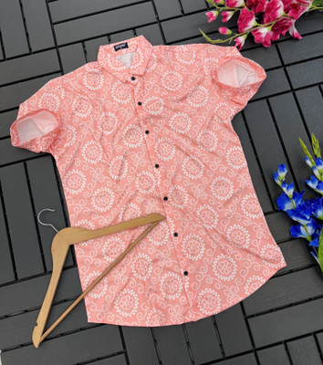 COOL BOY Men Printed Casual Pink Shirt