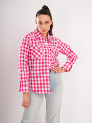 clobug Women Printed Casual Pink Shirt