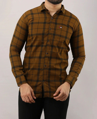 DOMINATE LIFESTYLE Men Checkered Casual Brown Shirt