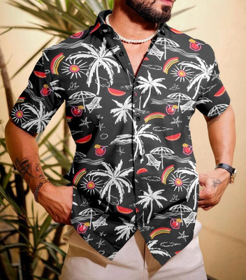 SANBROS Men Printed Casual White Shirt