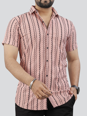 NIVICK Men Striped Casual Orange Shirt