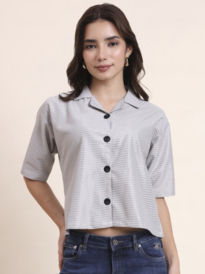 Sofisty Women Self Design Casual Grey Shirt