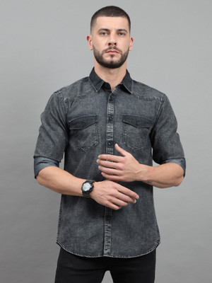 18plus Men Washed Casual Black Shirt