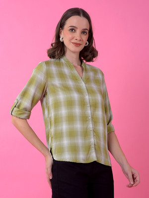 CRIMSOUNE CLUB Women Checkered Casual Green Shirt