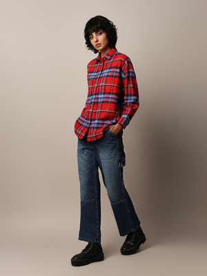 ONLY Women Checkered Casual Red Shirt
