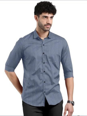 LOGICMART Men Self Design Casual Blue Shirt