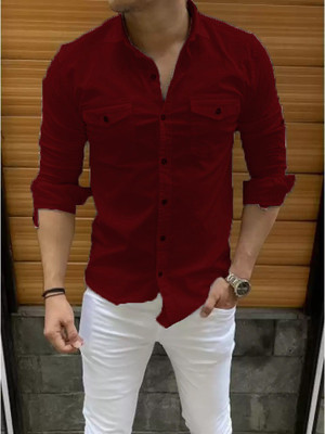 Noorify Men Solid Casual Maroon Shirt