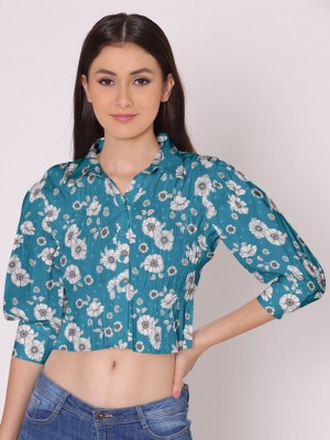 Dressberry Women Printed Casual Blue Shirt