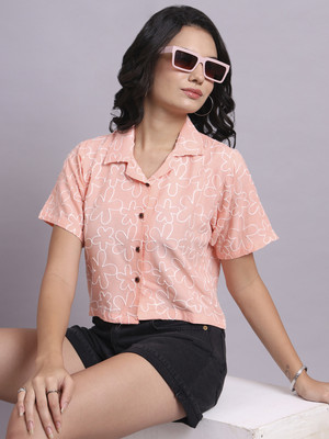 PRIMEFIELD Women Self Design Casual Pink Shirt