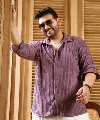 Instafab Plus Men Self Design Casual Purple Shirt