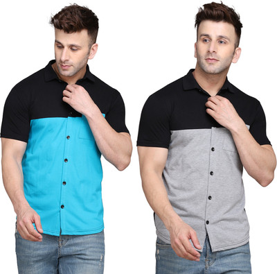 BEYOU FASHION Men Solid Formal Black, Grey, Light Blue Shirt(Pack of 2)