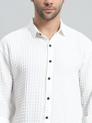 Shirteum Men Self Design Casual White Shirt