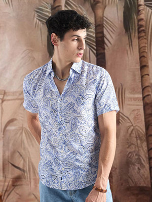 Sangria Men Printed Casual White Shirt