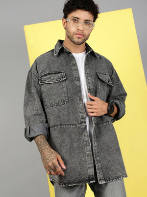 VOXATI Men Solid Casual Grey Shirt