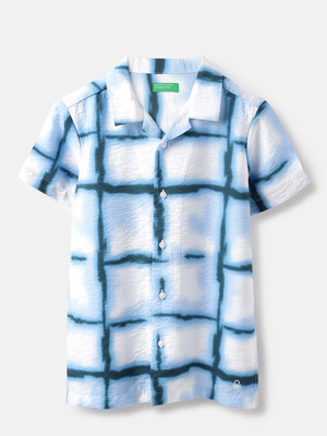 United Colors of Benetton Boys Checkered Casual White, Blue Shirt