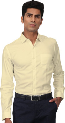 Binayak Men Solid Formal Yellow Shirt