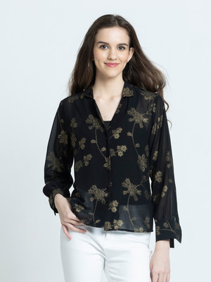 SHAYE SHAYE Women Printed Casual Black Shirt