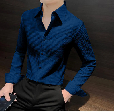 ugam traders Men Self Design Casual Dark Blue Shirt