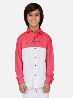 PANJARI Boys Color Block Casual Pink, White Shirt