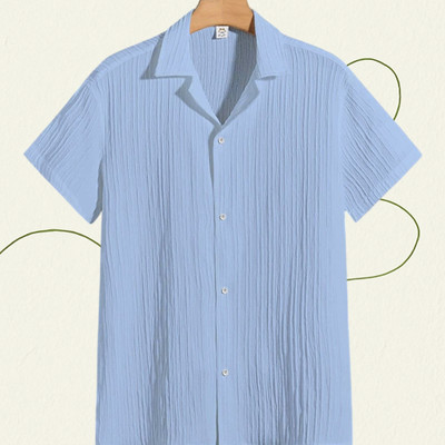 Looksky Men Striped Casual Light Blue Shirt
